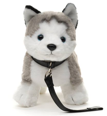 Peluche Husky gris, debout (avec laisse)
