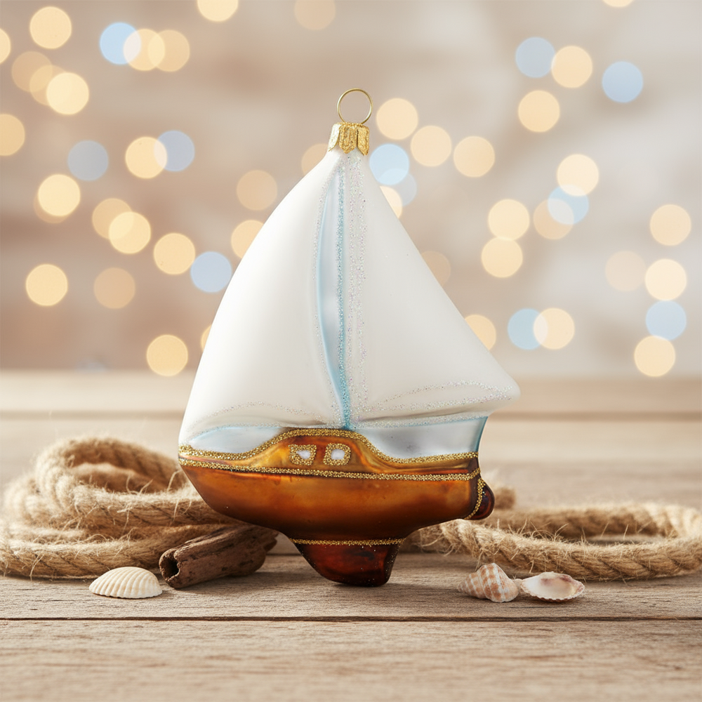 Kerstbal in de vorm van een zeilboot