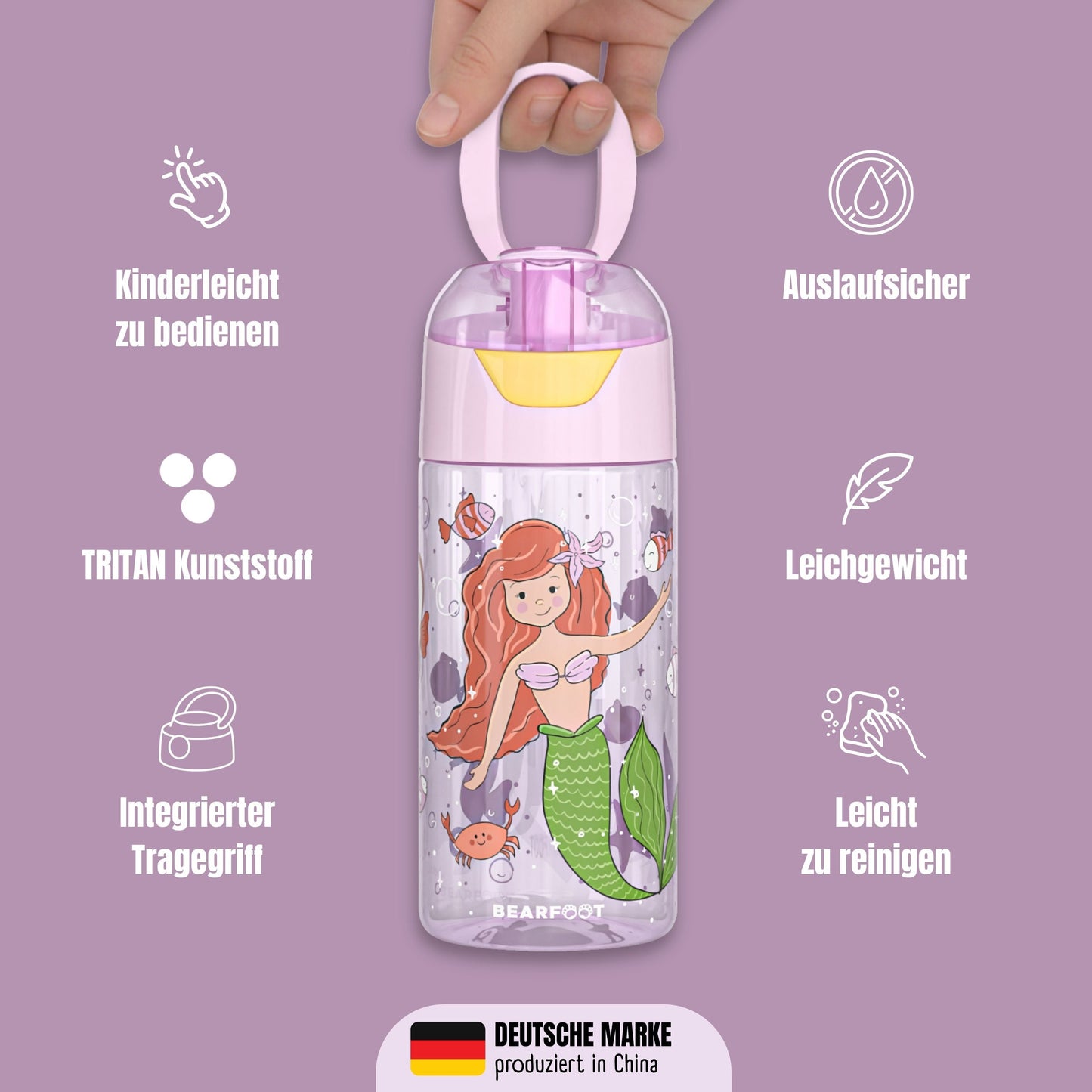 Trinkflasche Kinder, leichte Wasserflasche - Meerjungfrau
