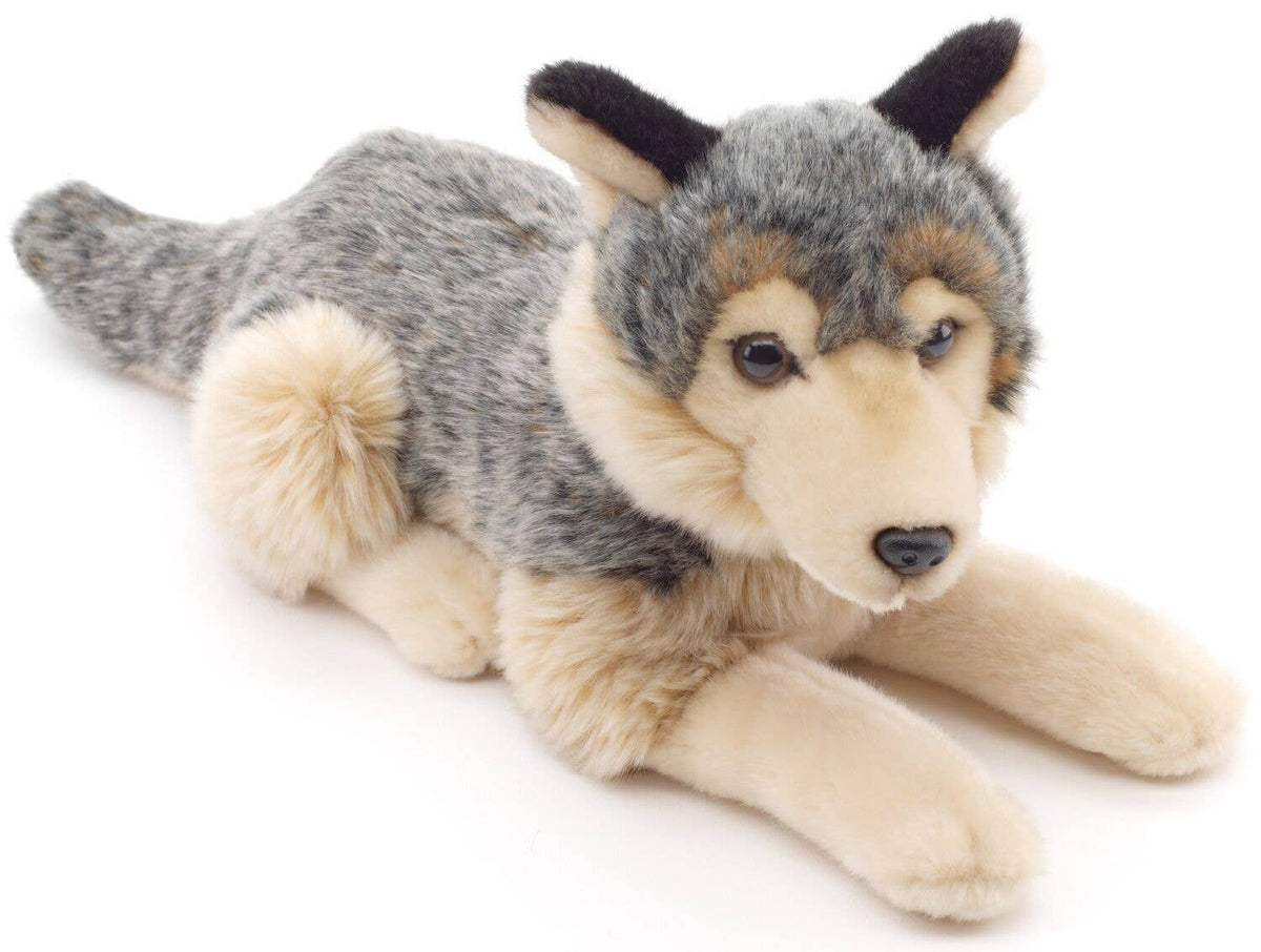 Lying grey wolf plush