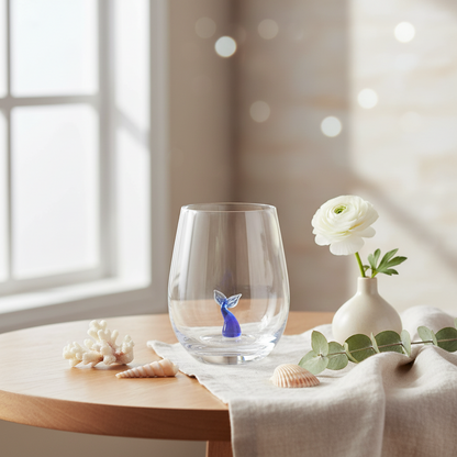 Drinkglas met een kleine glazen walvisstaart.