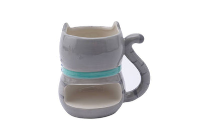 Mug 3D Chaton Gris avec Fleurs
