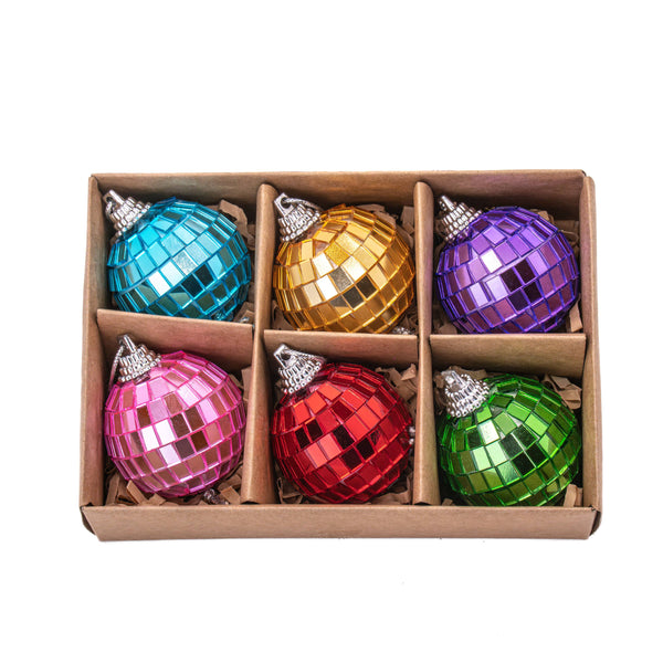 Veelkleurige, gefacetteerde kerstballen (6 stuks)