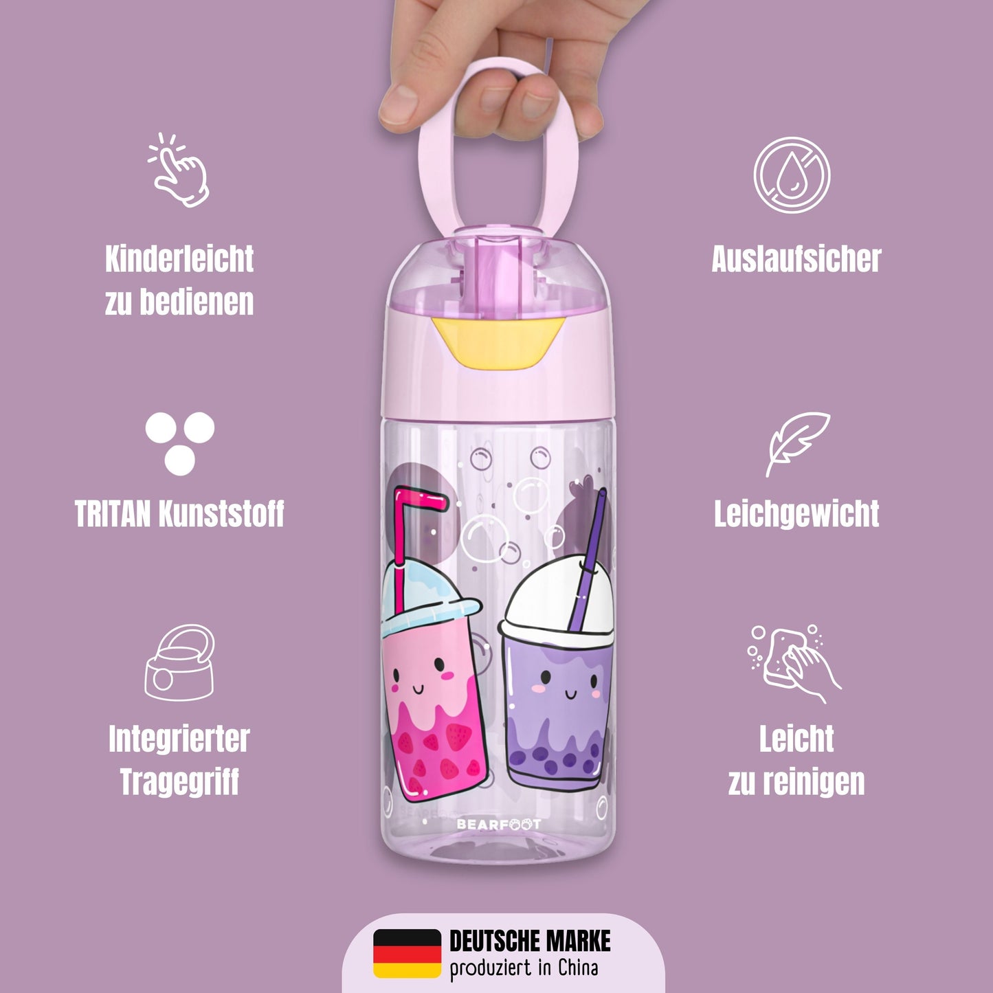 Children's water bottle, lightweight water bottle - Bubble Tea