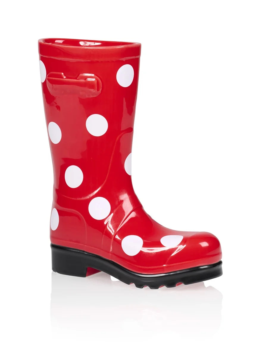 Red Polka Dot Wellington Boots Vase