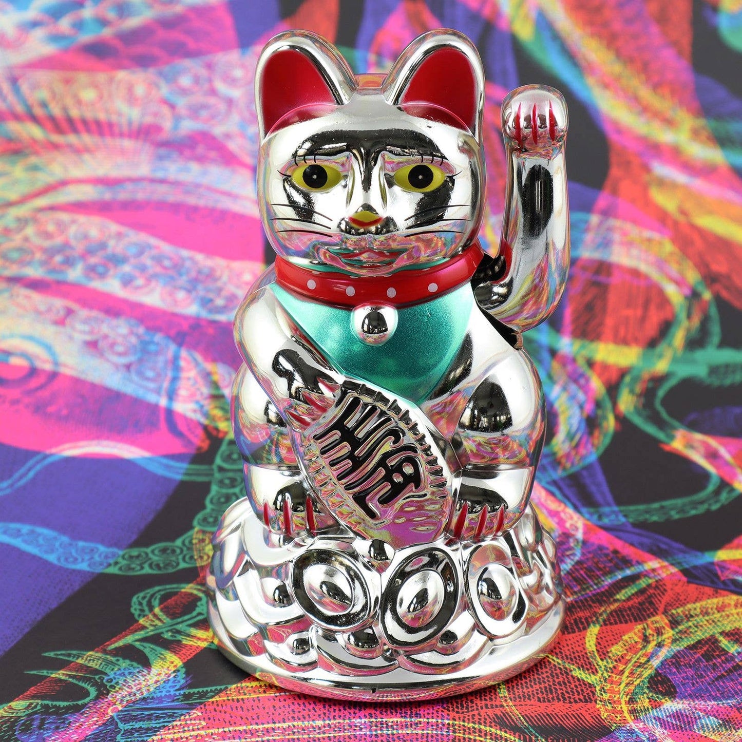 Silver Solar Lucky Cat 11cm