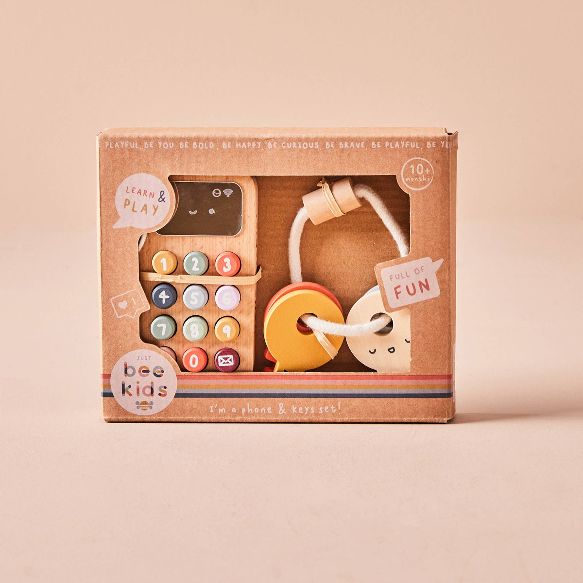 Children's Toy Set: Wooden Telephone and Keys