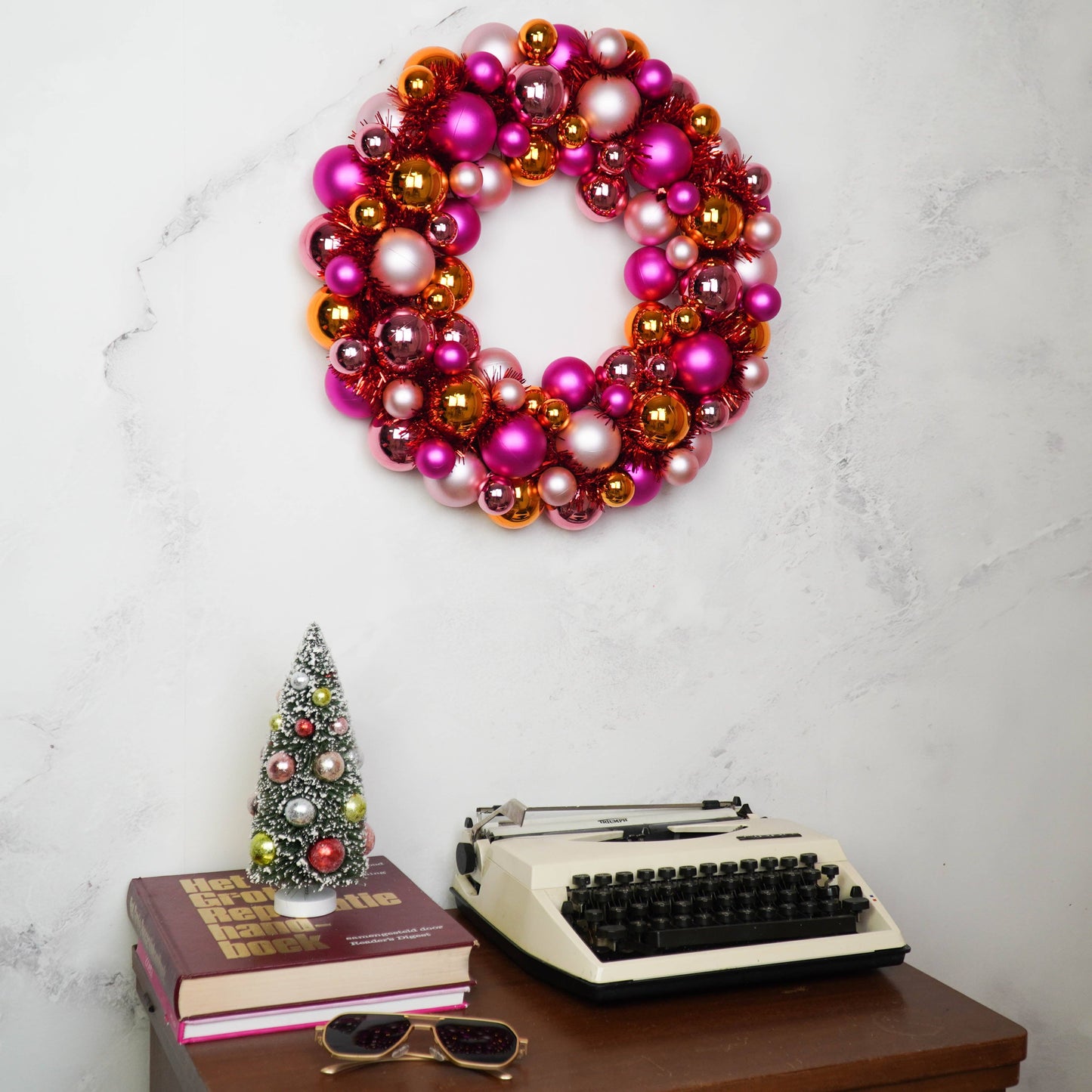 Couronne de Noël - Boules de Noël - Rose/Orange