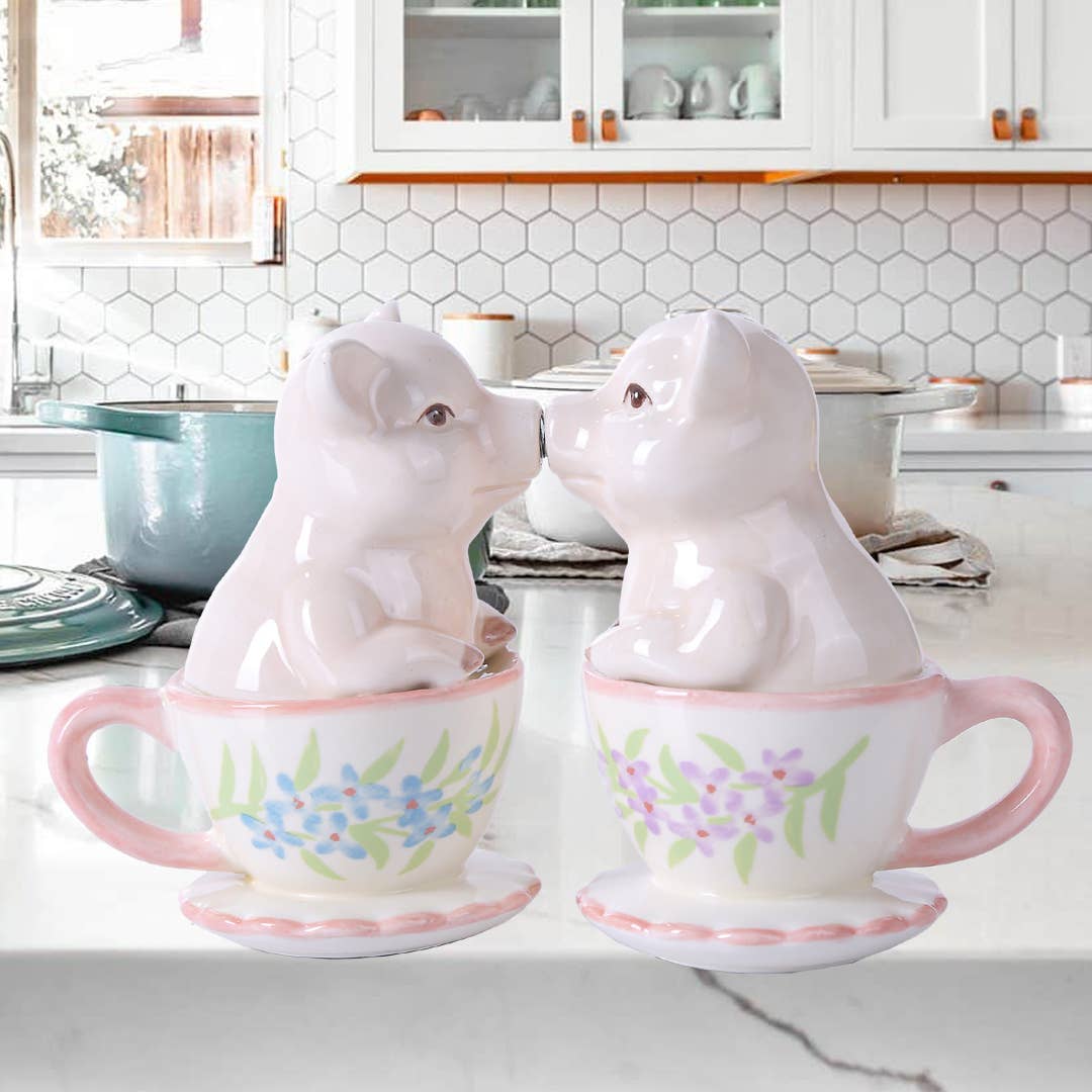 Salt and Pepper Pigs in Teacups