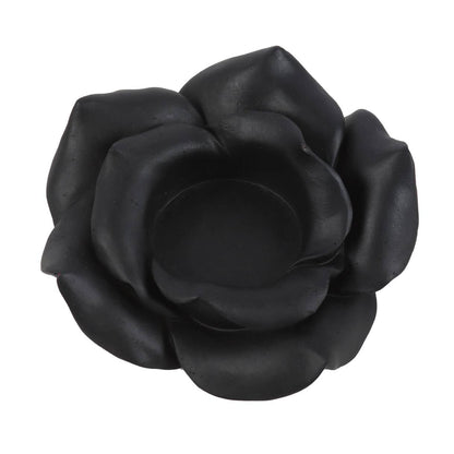 Black rose-shaped resin tealight holder