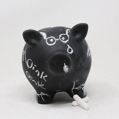 'Blackboard' piggy bank with chalk for writing
