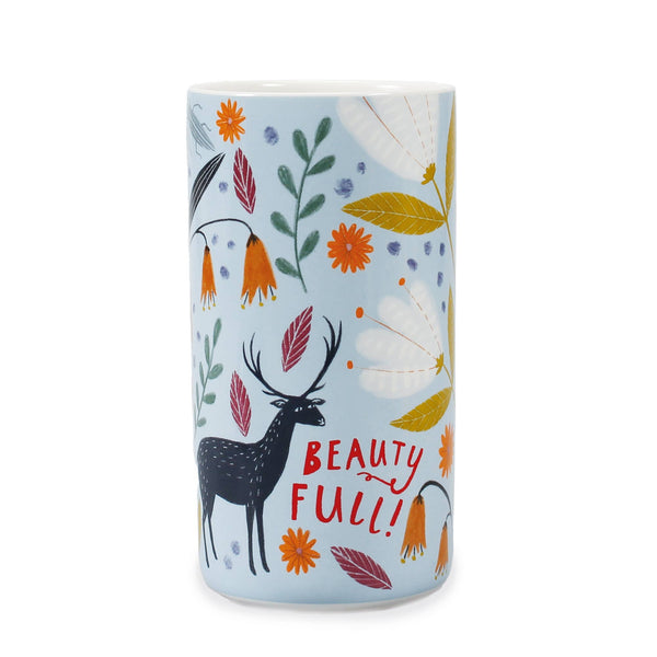 Ceramic vase with Scandinavian floral pattern and animals