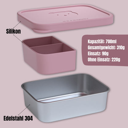 Brotdose Kinder Edelstahl mit Silikoneinsatz - Rosa