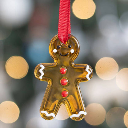 Set of 20 glass gingerbread man Christmas decorations for hanging