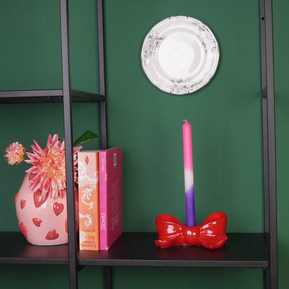 Kandelaar - Knoop - Keramiek - Rood - 18x9x7 cm