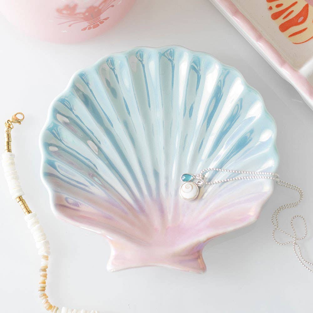 Iridescent Seashell Coastal Trinket Dish