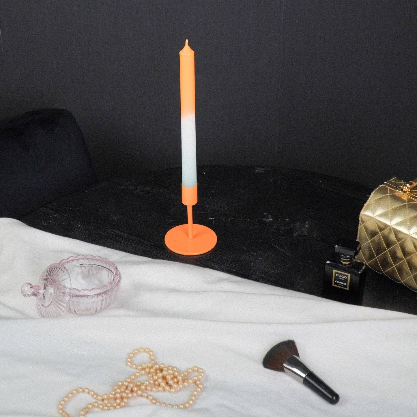 Candlestick - Basic - Metal - Neon Orange - 8x8x10cm
