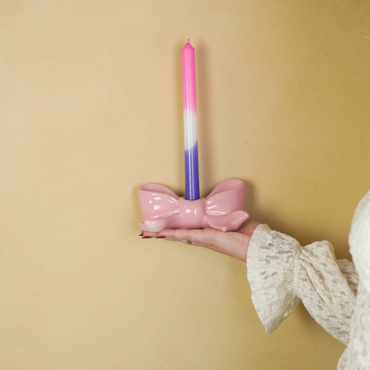 Candlestick - Knot - Ceramic - Pink - 18x9x7 cm