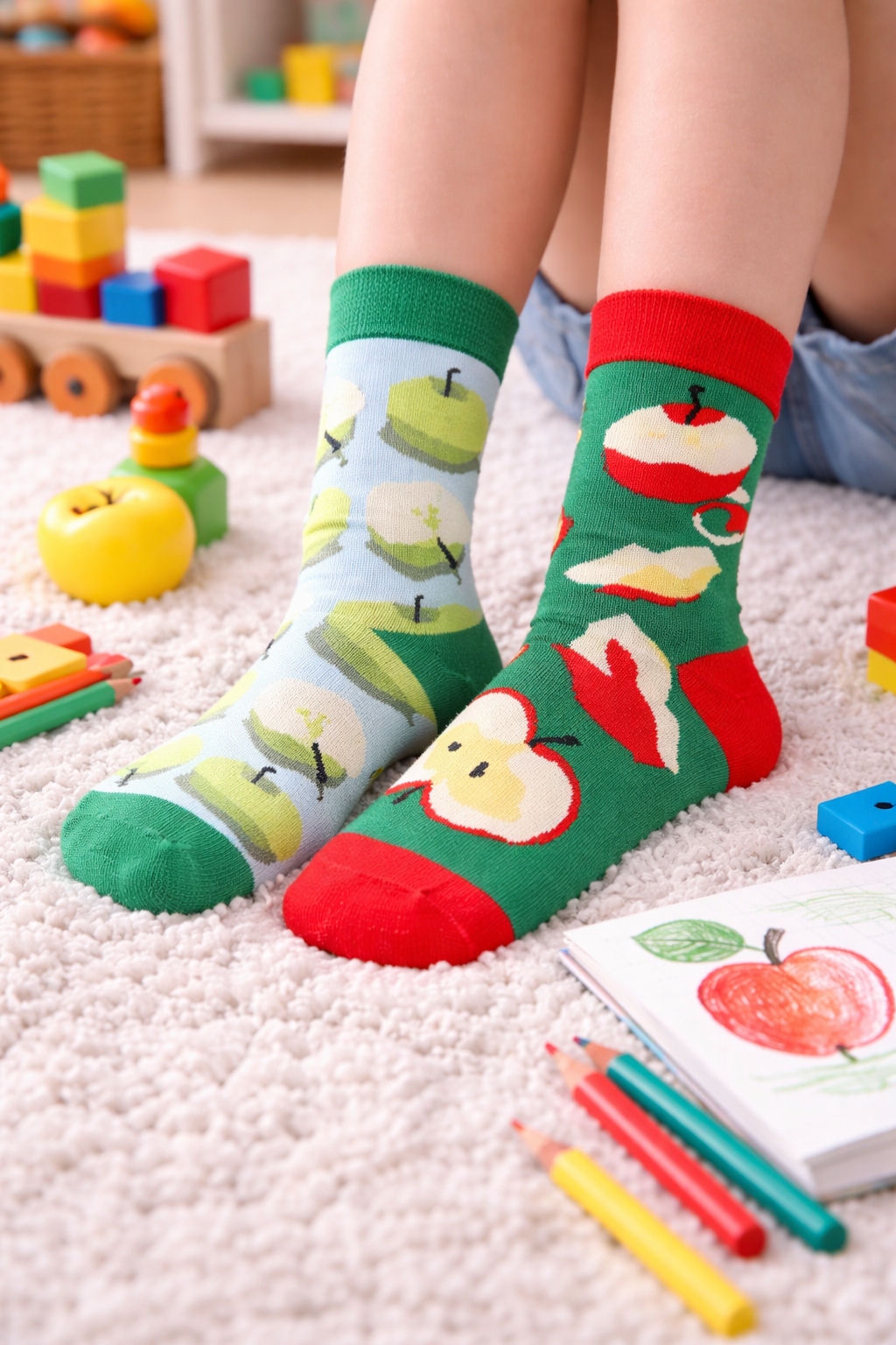 Mismatched Apple Socks for Children