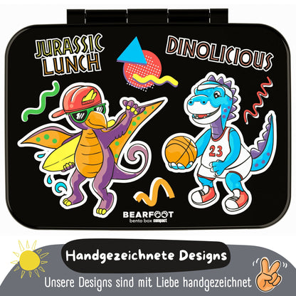 Lunch box with compartments, lightweight & leak-proof - Dinos black