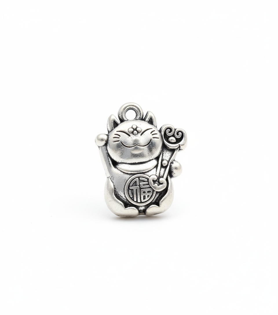 Silver Lucky Cat Charm
