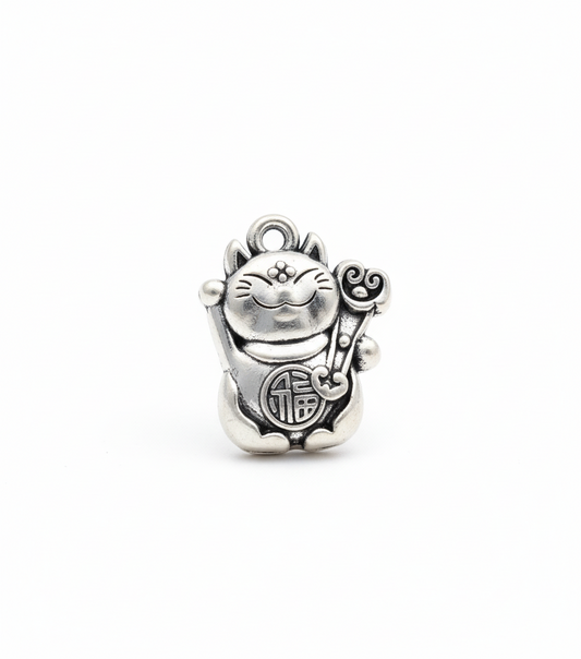 Silver Lucky Cat Charm
