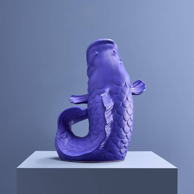 Blubb sculptuur/vaas, matblauw steengoed, 35 x 30 x 44 cm