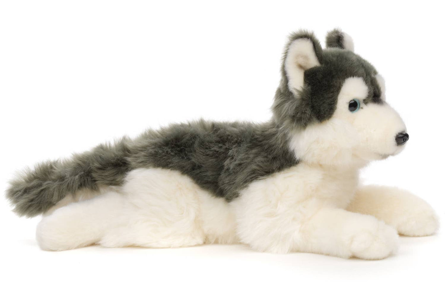 Peluche Husky gris, couché