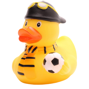 Geel-zwarte voetbalsupporter eend