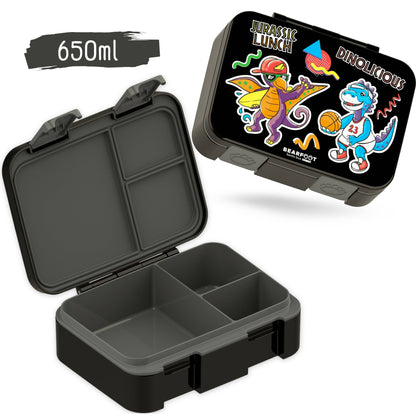 Lunch box with compartments, lightweight & leak-proof - Dinos black