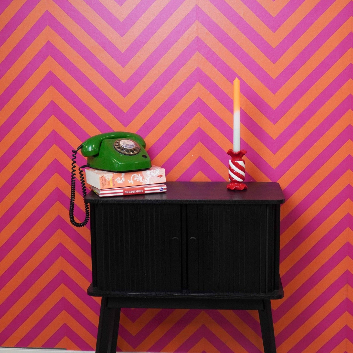 Candlestick - Toffee Candy - Ceramic - Red/White - 7.5x7.5x13 cm