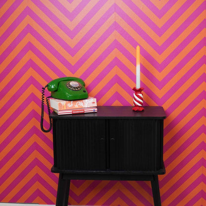 Candlestick - Toffee Candy - Ceramic - Red/White - 7.5x7.5x13 cm