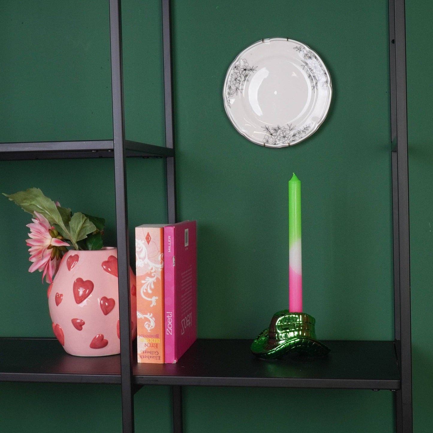 Kandelaar - Cowboyhoed - Groen - 13,5x11x7 cm