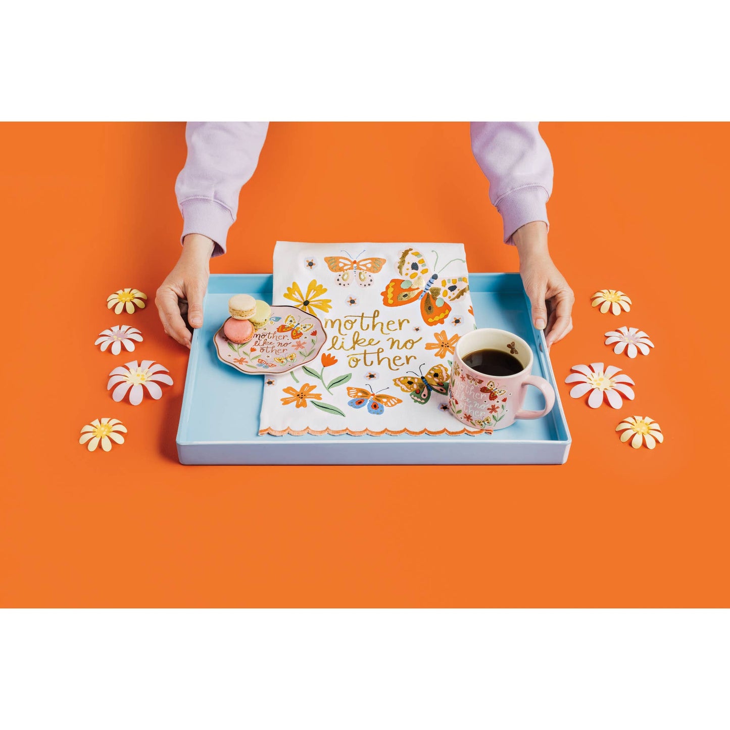 Theedoek voor Moederdag met de tekst "Moeder zoals geen ander"