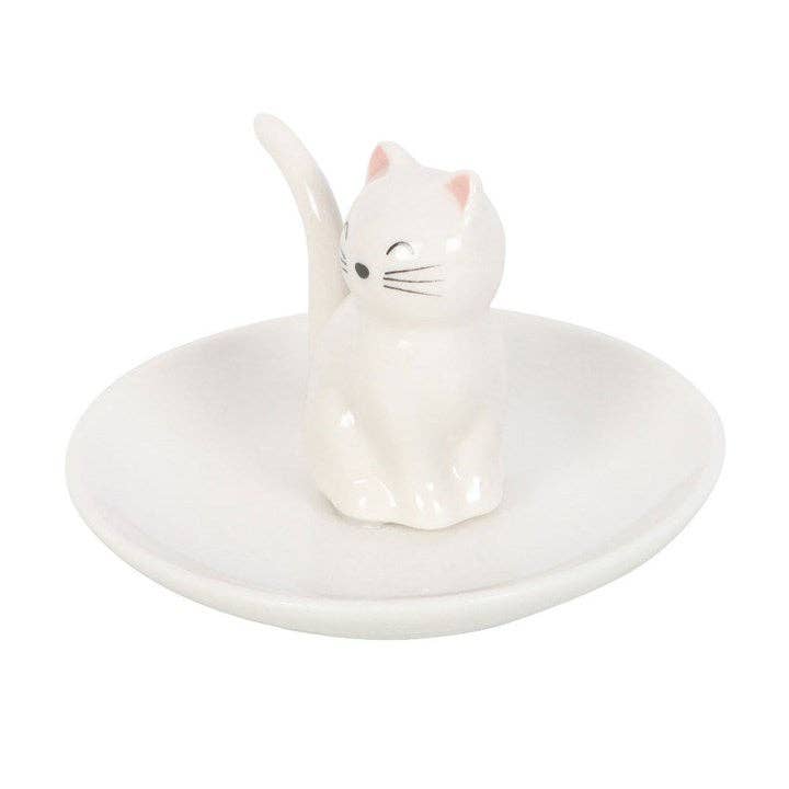 Trinket dish with a sitting white cat's face