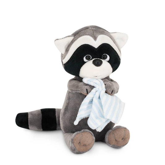 Denny the raccoon plush toy with towel, 15 cm