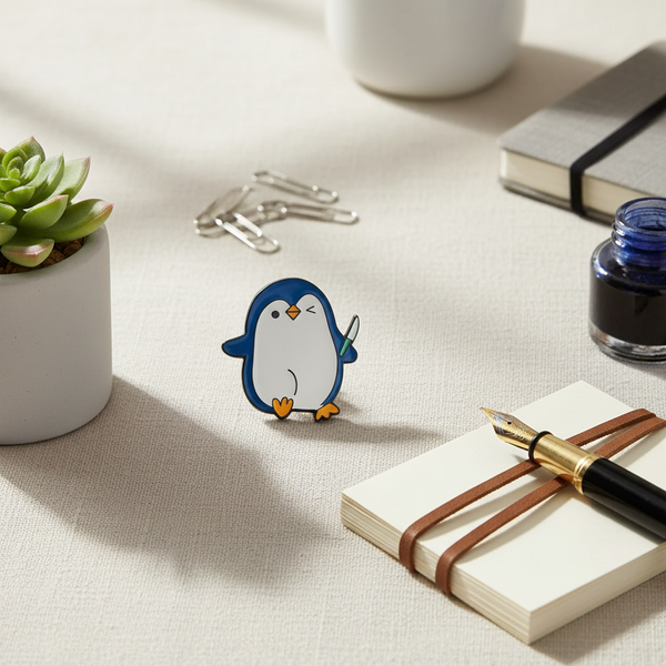 Pinguin-Anstecknadel mit Messer