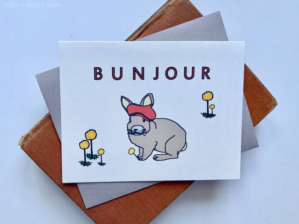 “Bunjour” Rabbit Greeting Card