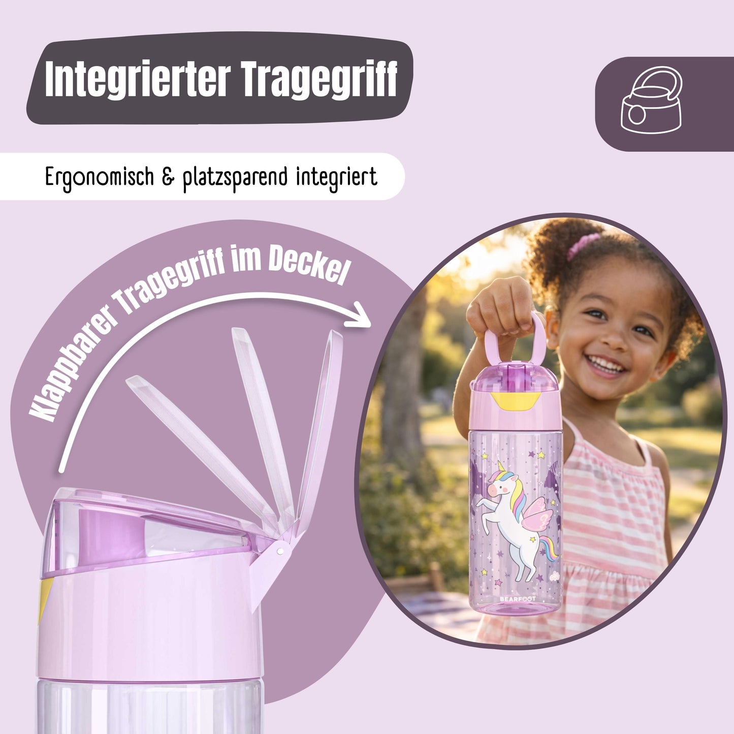Kids' water bottle, lightweight - Unicorn