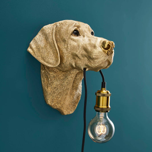 Labrador "Lucky" gouden wandlamp