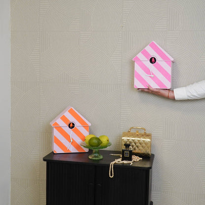 Clock - Cuckoo wall clock - Striped/Pink pattern - 24x27x9cm
