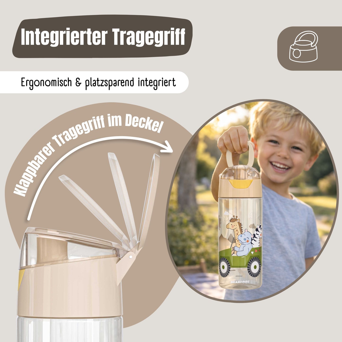 Trinkflasche Kinder leichte Wasserflasche - Safari braun