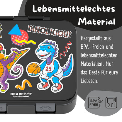 Lunch box with compartments, lightweight & leak-proof - Dinos black