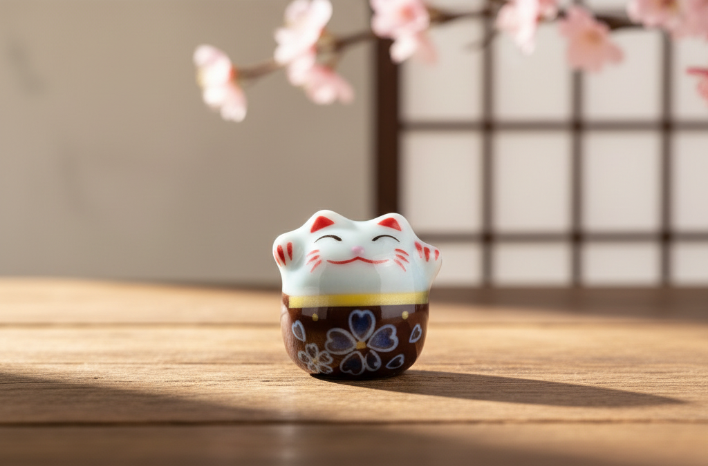 Pearl Lucky Cat White and Brown
