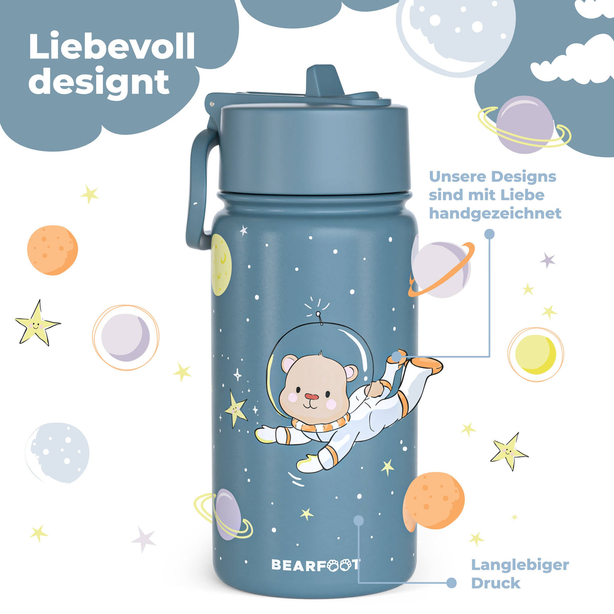 Thermo Kids Water Bottle Stainless Steel - Astro Bear blue