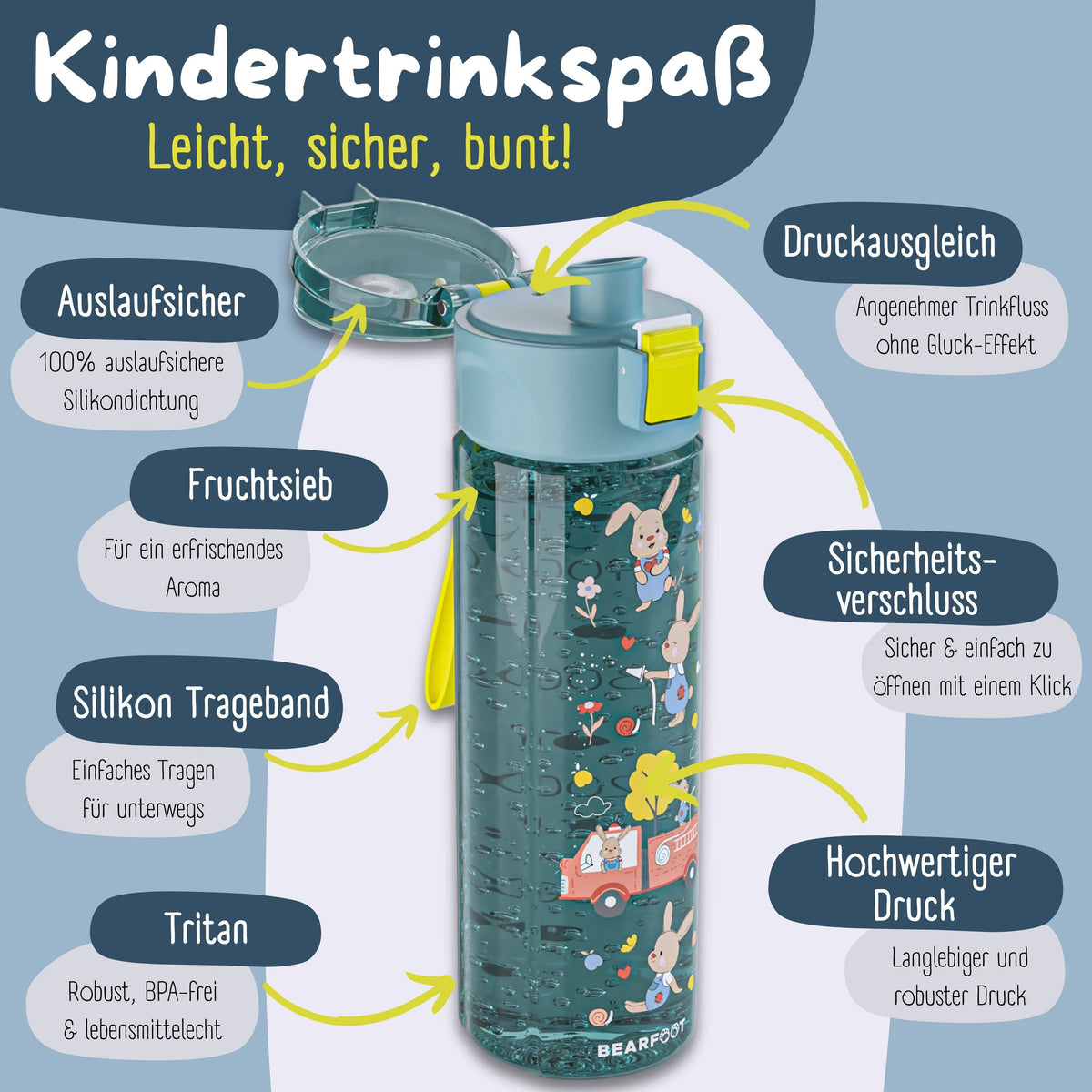 Children's water bottle, 500ml, lightweight - Fire engine blue
