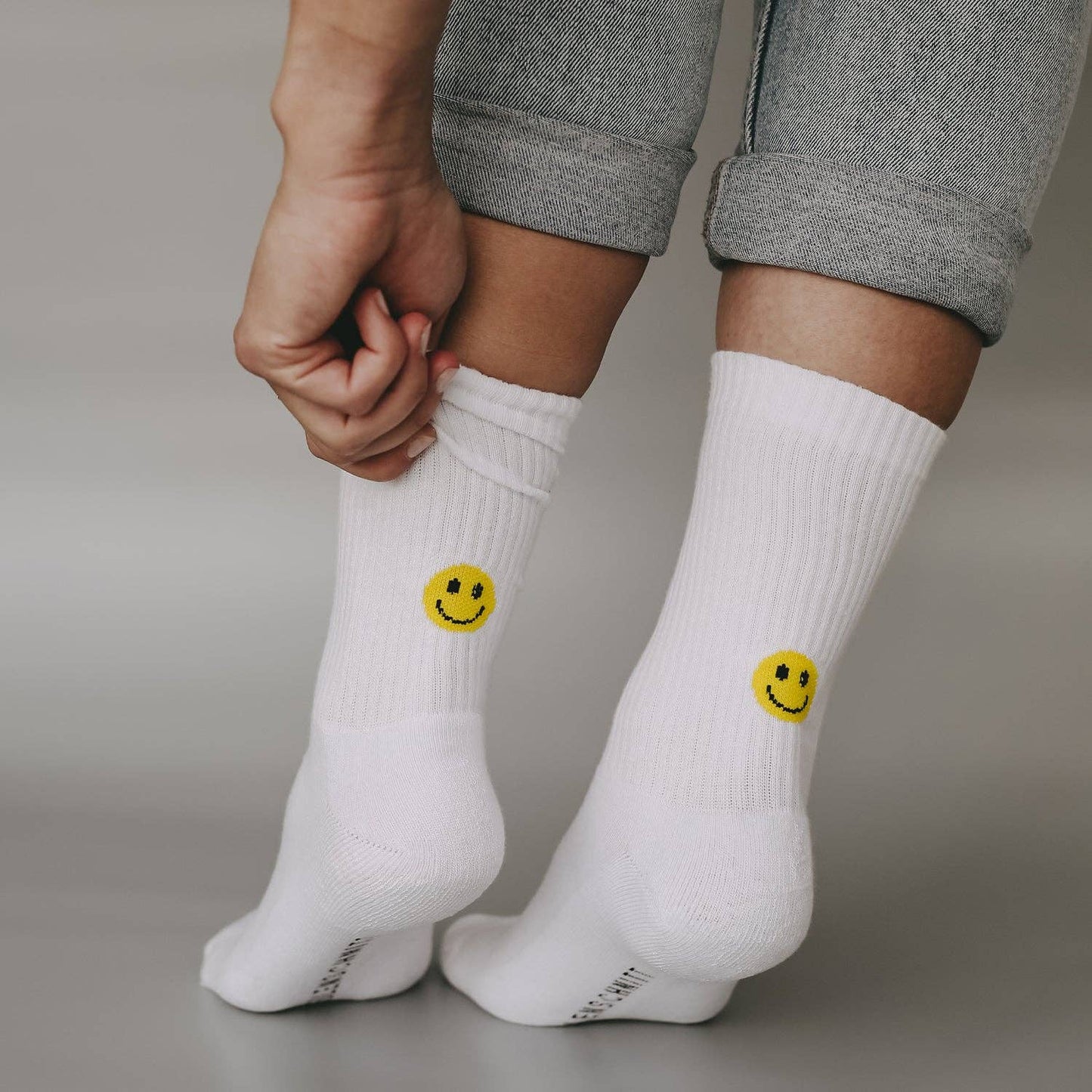 White Socks with Yellow Smiley Face
