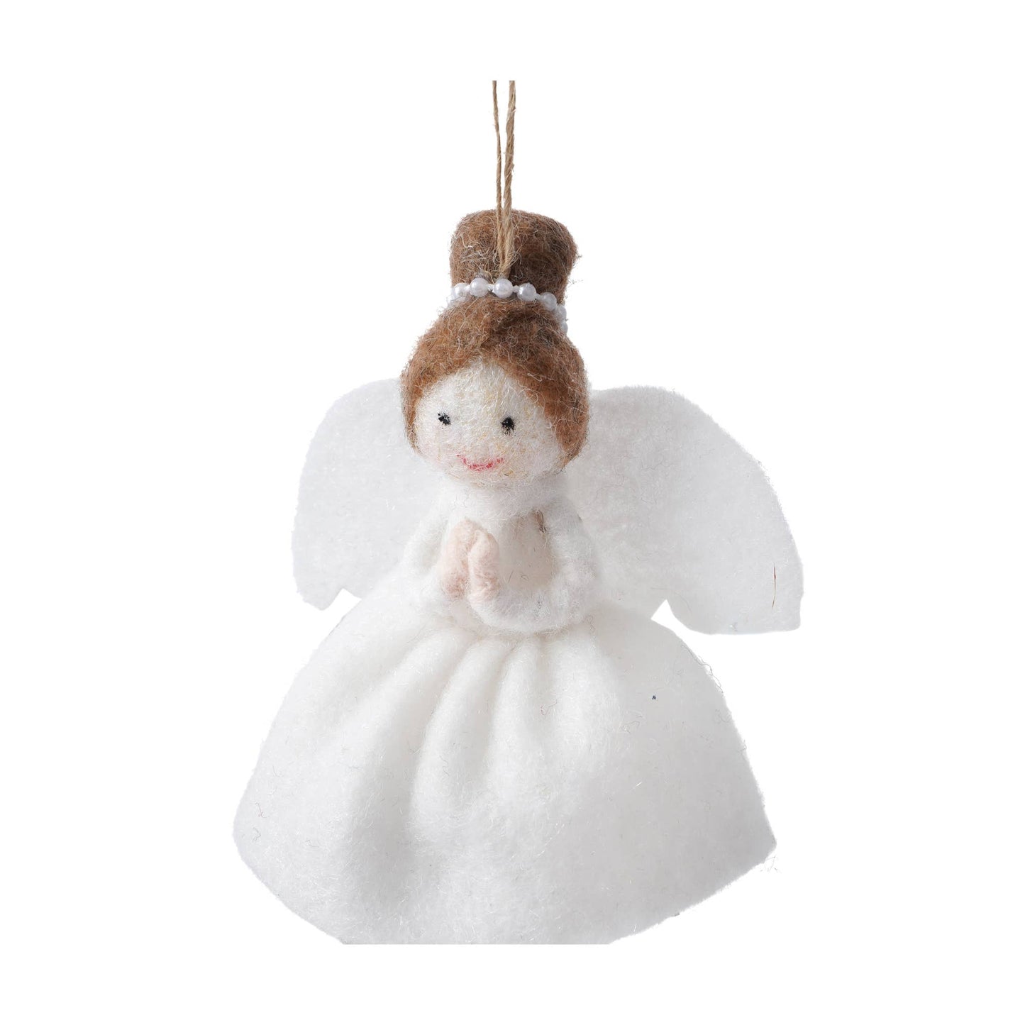 Hanging decoration in the shape of a felt angel with brown hair