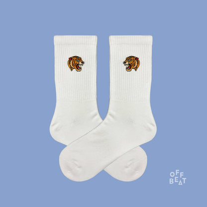 Tiger head embroidered socks