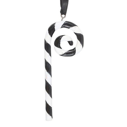 Gothic Christmas ornament in the shape of a black and white candy cane